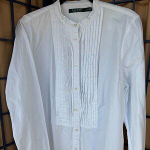 Timeless Lauren Ralph Lauren 16p white button-down shirt elegant pintuck detail